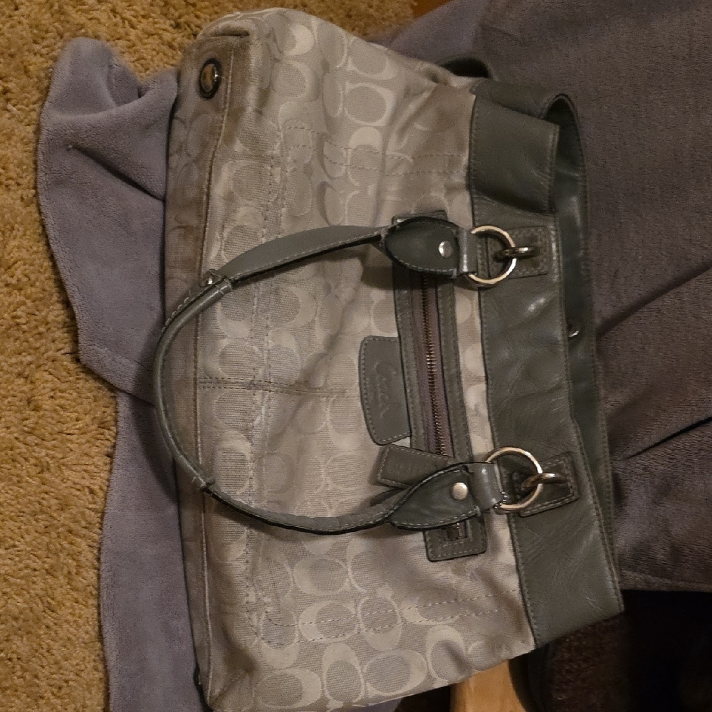 Coach Gray Shoulder Bag with Signature Monogram